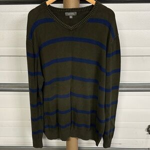 Merona V-Neck Sweater - Olive and Blue Stripes